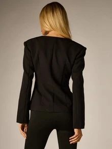 AiiRZ Structured Blazer With Floral Lace Front Panel And Pearl Button Closure V-Neck Long Sleeve Evening Party Jacket - Multicolor - View 5