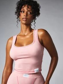 BABYPHAT BF-AG-156 RIB TANK W FLATLOCK DETAIL - Baby Pink - View 1