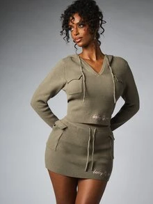 BABYPHAT SDBP1209 - HOODED KNIT ZIP THROUGH CARDIGAN WITH FUR TRIM - Green - View 2
