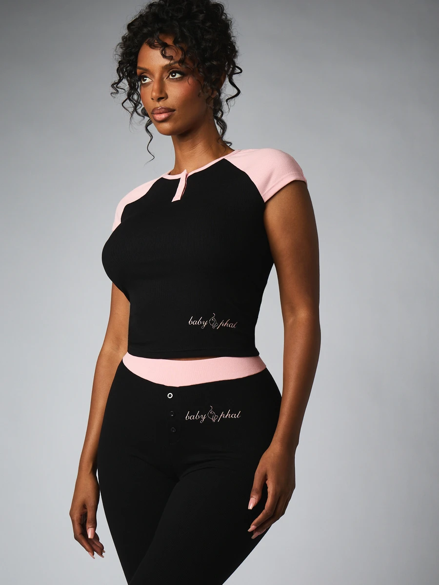 BABYPHAT BF-AG-103 RIB LOUNGE COLOUR BLOCK HENLEY - Black - View 1