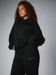 BABYPHAT Oversized Sweatshirt With Angel Wings Rhinestone Back Print And Logo Detail Perfect For Winter Casual Looks - Black - View 4