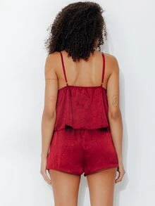 Pimkie Edition Set Pakaian Tidur Rumahan Kasual Sehari-hari untuk Wanita: Atasan Camisole dan Celana Pendek Warna Polos - Burgundy - View 2