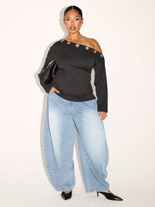 FASHION SZN Plus Size Women's Solid Color Grommet Decor Casual Everyday Top - White - View 6