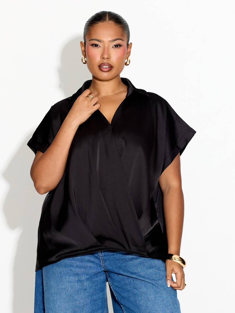 FASHION SZN PLUS SIZE WRAP FRONT BLOUSE - Apricot - View 1