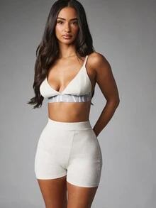 MISSGUIDED Triangle Bralette With Logo Elastic Band Soft Knit Loungewear - Grey - View 4
