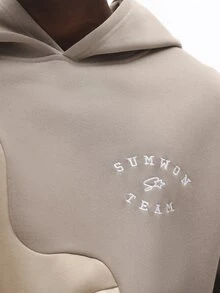SUMWON Team Plus Size Pullover Hoodie With Color Block Wave Panel Design And Embroidered Chest Logo Autumn Winter Essential - Multicolor - View 6
