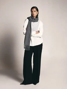 KSTM Oversized Collared Button-Front Shirt With Striped Bib Panel Detail Long Sleeve Relaxed Fit Classic Woven Top For Office And Casual Wear - Multicolor - View 3