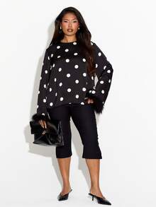 FASHION SZN PLUS SIZE POLKA DOT FEATHER TRIM BLOUSE - Black - View 4