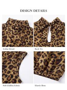 ELLERISSA Plus Size Brown Leopard Print Mock Neck Sleeveless Chiffon Bubble Hem Blouse - Brown - View 7