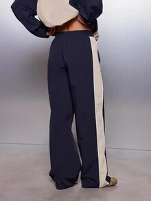 MISSGUIDED Wide Leg Casual Pants With Contrast Side Panel Stripe Drawstring Waist Full Length Trousers Fall Winter Everyday Style - Multicolor - View 3