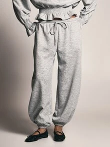 KSTM Oversized Baggy Jogger Sweatpants With Elastic Drawstring Waist Side Pockets And Elasticated Cuffs Cozy Everyday Loungewear - Grey - View 1