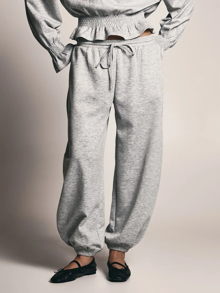 KSTM Oversized Baggy Jogger Sweatpants With Elastic Drawstring Waist Side Pockets And Elasticated Cuffs Cozy Everyday Loungewear - Grey - View 1