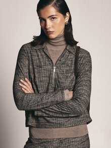 KSTM Checked Textured Half-Zip Collared Jacket With Ribbed Cuffs And Hem Band Fall Winter Layering Style - Multicolor - View 1