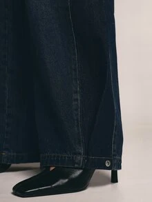 KSTM Celana Jeans Denim Warna Gelap Model Lebar dengan Pinggang Tinggi, Desain Lima Saku, dan Potongan Longgar Panjang Penuh untuk Gaya Kasual Sehari-hari - Dark Wash - View 6