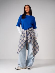 MISSGUIDED Oversized Boxy Crop T-Shirt With Chest Pocket And Round Neck - Casual Layered Look For Spring Summer - Blue - View 5
