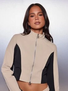 MISSGUIDED Two Pieces Co-Ord Set Cropped Full-Zip Track Top And Bermuda Shorts Color Block Long Sleeve High Neck - Multicolor - View 4