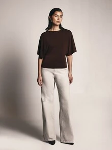 KSTM Butterfly Sleeve Boat Neck Blouse With Back Tie Detail Flowy Oversized Knit Top Spring Summer Casual Chic Style - Coffee Brown - View 3