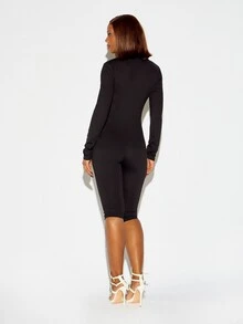 SUMWON WOMEN Jumpsuit ngắn tay dài cổ sâu ôm sát ống quần lửng dạng catsuit một mảnh cho tiệc tối đi chơi - màu đen - Xem 5