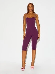 SUMWON WOMEN Sweetheart Neckline Spaghetti Strap Capri Jumpsuit Bodycon Fit One-Piece Romper Biker Style Party Wear - Purple - View 3