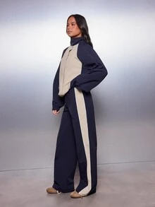 MISSGUIDED Wide Leg Casual Pants With Contrast Side Panel Stripe Drawstring Waist Full Length Trousers Fall Winter Everyday Style - Multicolor - View 4