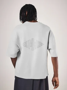 SUMWON Oversized Crew Neck Short Sleeve T-Shirt With Tonal Back Logo Print Essential Streetwear Top For Summer - Grey - View 4