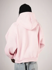 SUMWON Oversized hoodie med hel dragkedja, abstrakt ärmtryck, sidofickor, lång ärm, avslappnad streetwear-topp för våren - Rosa - Visa 2