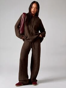 MISSGUIDED KNITTED HIGH WAIST PANTS WITH LOGO - Brown - View 3