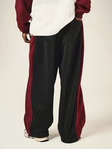 PLAYBOY X SUMWON Bunny Logo Wide Leg Track Pants With Contrast Burgundy Side Panel And White Piping Detail Full Length - Multicolor - View 2