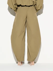 KIZN Wide Leg Parachute Pants With Elastic Waist Drawstring Side Pockets Relaxed Fit Full Length Casual Everyday Summer Trousers - Army Green - View 3