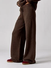 MISSGUIDED KNITTED HIGH WAIST PANTS WITH LOGO - Brown - View 1