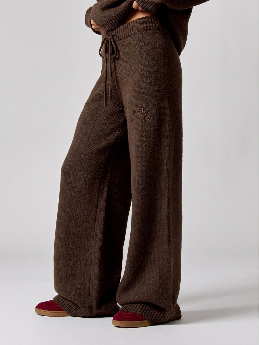 MISSGUIDED KNITTED HIGH WAIST PANTS WITH LOGO - Brown - View 1