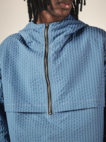 SUMWON Oversized Half-Zip Windbreaker Jacket With Hood Checked Pattern Long Sleeve Lightweight Outerwear For Fall Winter - Blue - View 5