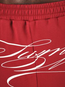 SUMWON Oversized Wide Leg Sweatpants With Cursive Script Logo Print Front Rise Elastic Waist Casual Loungewear Fall Winter - Red - View 6