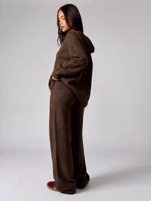 MISSGUIDED KNITTED HIGH WAIST PANTS WITH LOGO - Brown - View 2