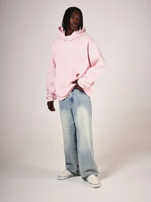 SUMWON Oversized Pullover Hoodie With Embroidered Logo Back Print Long Sleeve Casual Streetwear Spring Essential - Pink - View 3