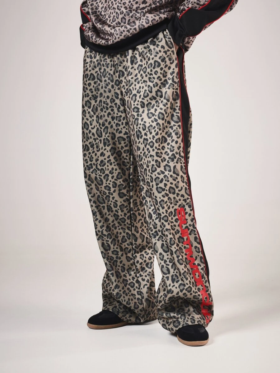 SUMWON Leopard Print Wide Leg Track Pants With Side Stripe Detail And Brand Logo Leg Print For Casual Everyday Streetwear - Multicolor - View 1