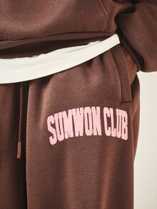 SUMWON Club Wide Leg Sweatpants With Contrast Side Stripe Detail And Varsity Text Print For Casual Everyday Wear - Coffee Brown - View 5