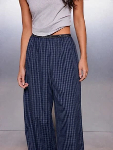 MISSGUIDED Checked Wide Leg Crop Tank Co-Ord Set With Logo Waistband Sleeveless Ribbed Top And Relaxed Full Length Palazzo Trousers - Multicolor - View 4