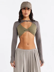 11SKNDS Women's 2 In 1 Patchwork Casual Daily Long Sleeve Top - Grey - View 2