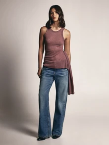 KSTM Sleeveless Racerback Tank Top With Side Tie Detail Longline Slim Fit Crew Neck Jersey Knit Top For Spring Summer - Purple - View 3