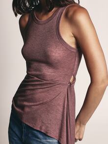 KSTM Sleeveless Racerback Tank Top With Side Tie Detail Longline Slim Fit Crew Neck Jersey Knit Top For Spring Summer - Purple - View 5