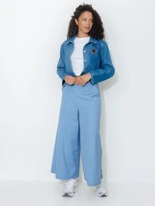 Pimkie Edition Women's Solid Color Casual Loose Fit Versatile Long Pants - Blue - View 4