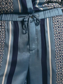 KSTM Satin Wide Leg Trousers With Geometric Scarf Print And Side Pockets Full Length Flowy Palazzo Style Summer Holiday Pants - Multicolor - View 5