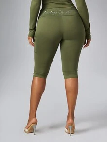 BABYPHAT FOLDOVER WAIST CARGO CAPRI LEGGINGS - Army Green - View 3