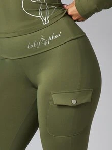 BABYPHAT FOLDOVER WAIST CARGO CAPRI LEGGINGS - Army Green - View 5