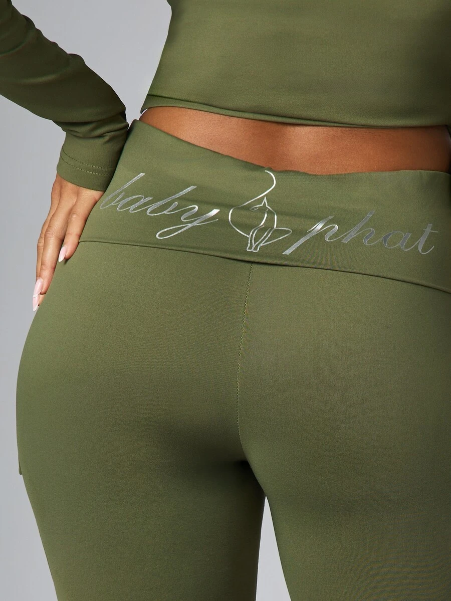 BABYPHAT FOLDOVER WAIST CARGO CAPRI LEGGINGS - Army Green - View 1