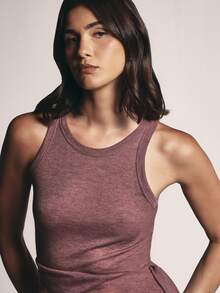 KSTM Sleeveless Racerback Tank Top With Side Tie Detail Longline Slim Fit Crew Neck Jersey Knit Top For Spring Summer - Purple - View 4