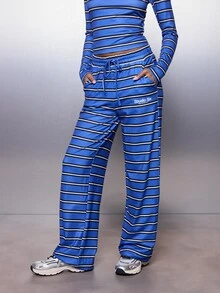 MISSGUIDED Six Wide Leg Satin Striped Casual Pants With Drawstring Waist And Side Pockets Full Length Summer Holiday Trousers - Multicolor - View 1