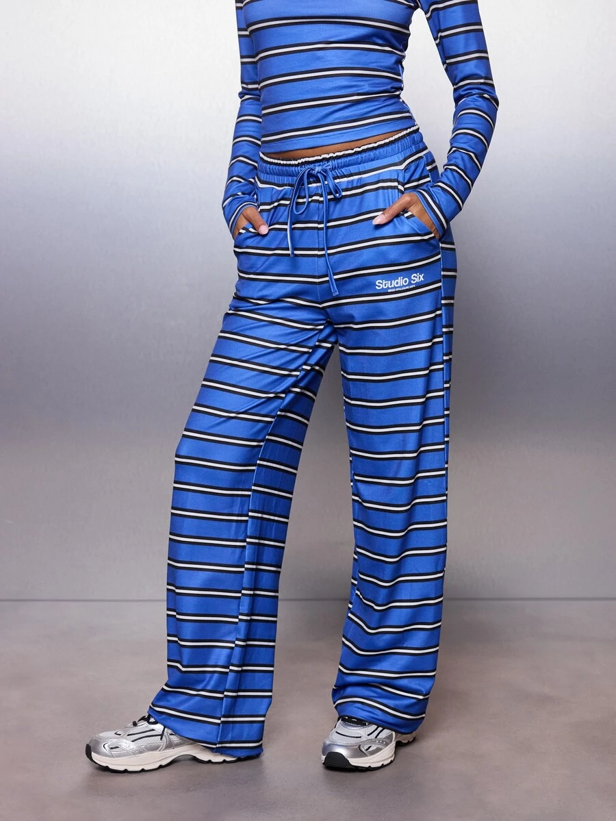 MISSGUIDED Six Wide Leg Satin Striped Casual Pants With Drawstring Waist And Side Pockets Full Length Summer Holiday Trousers - Multicolor - View 1