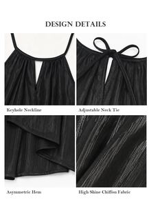 ELLERISSA Atasan Halter Lurex Hitam dengan Hem Asimetris Berlapis dan Lubang Kunci - Hitam - View 7